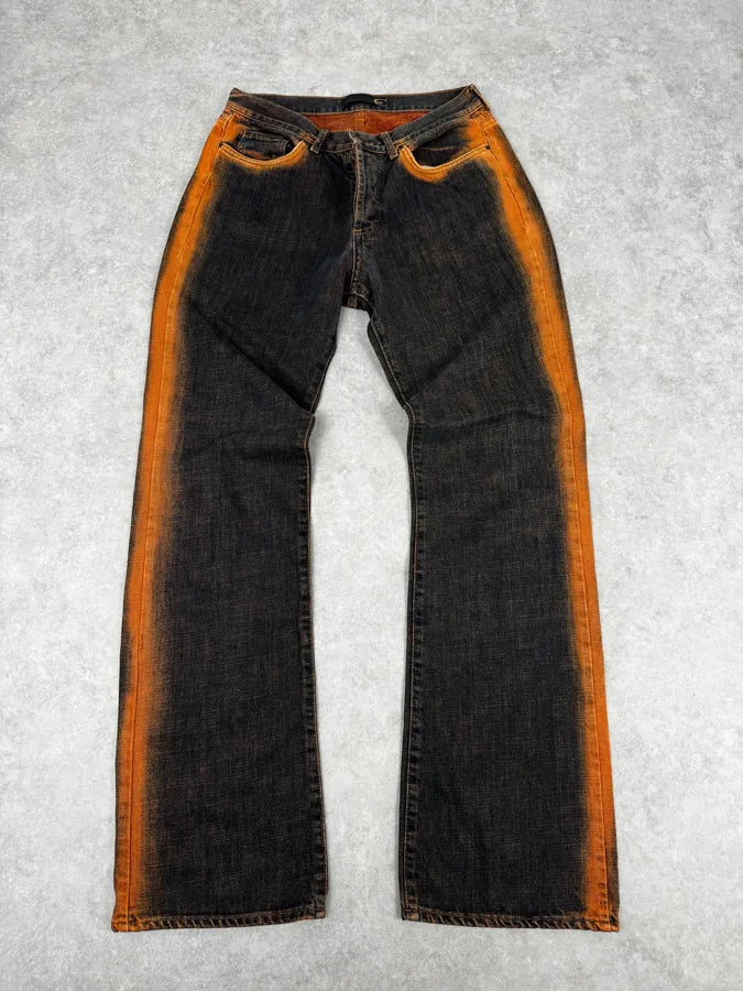 2000s Cavalli Black & Orange Side Navy Jeans CmSlTnl 0