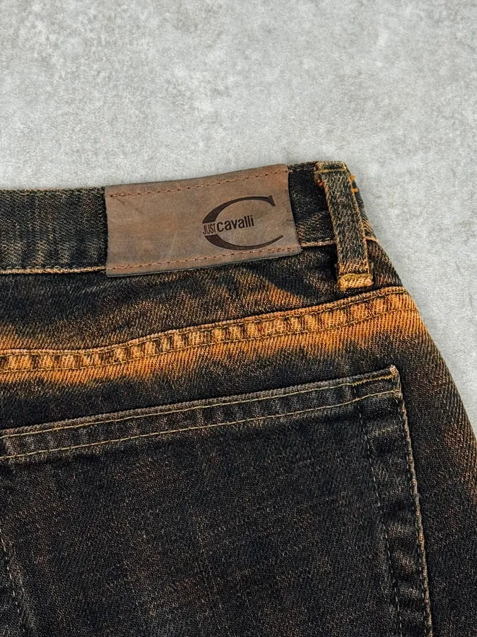 2000s Cavalli Black & Orange Side Navy Jeans CmSlTnl 8