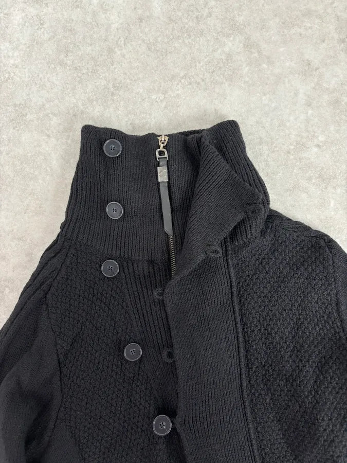 2000s Cavalli Black Asymmetrical Wool Buttoned Zip-up Sweater nvuRsGb 3