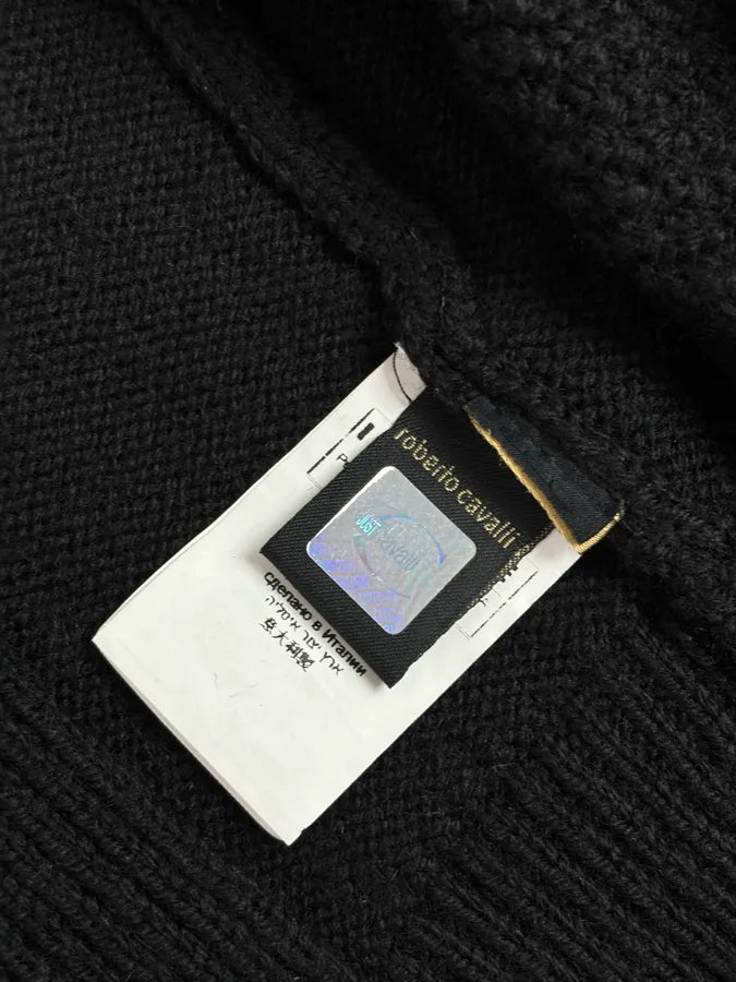 2000s Cavalli Black Asymmetrical Wool Buttoned Zip-up Sweater nvuRsGb 11