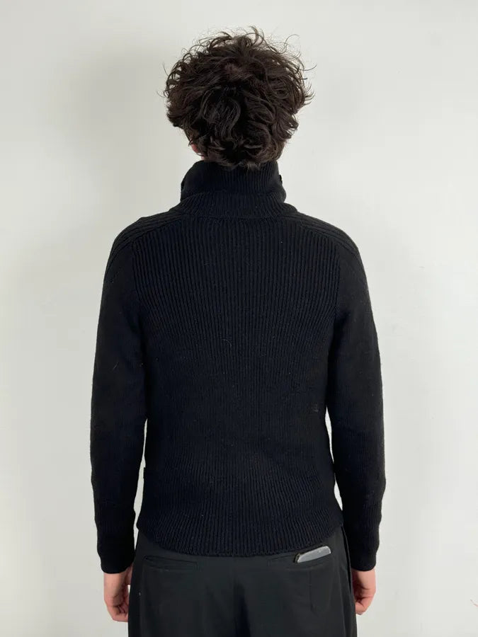 2000s Cavalli Black Asymmetrical Wool Buttoned Zip-up Sweater nvuRsGb 2