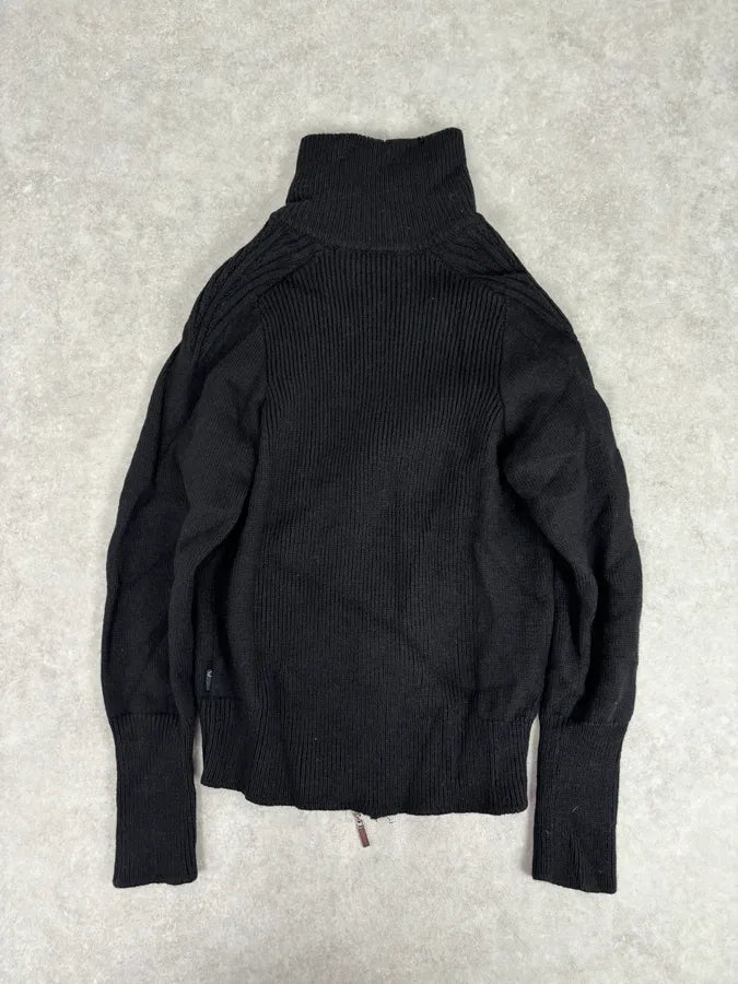 2000s Cavalli Black Asymmetrical Wool Buttoned Zip-up Sweater nvuRsGb 4