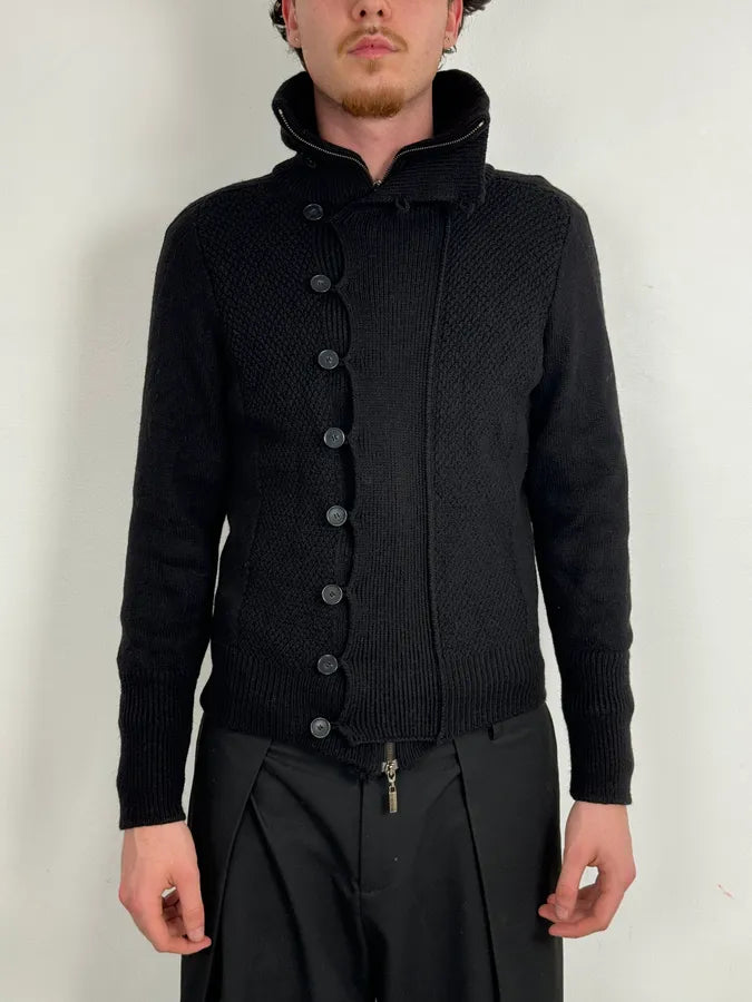 2000s Cavalli Black Asymmetrical Wool Buttoned Zip-up Sweater nvuRsGb 1