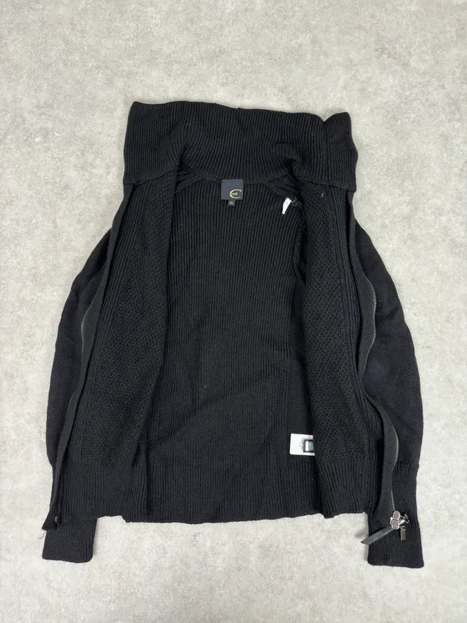 2000s Cavalli Black Asymmetrical Wool Buttoned Zip-up Sweater nvuRsGb 6