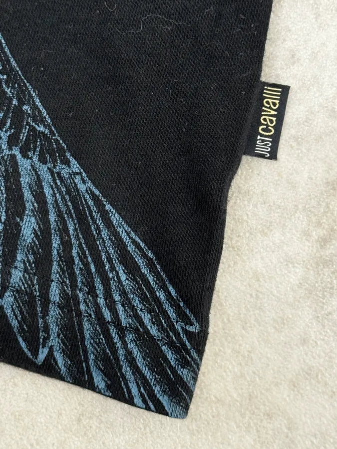 2000s Cavalli Black Blue Birds Print T-Shirt lFUEGDv 9