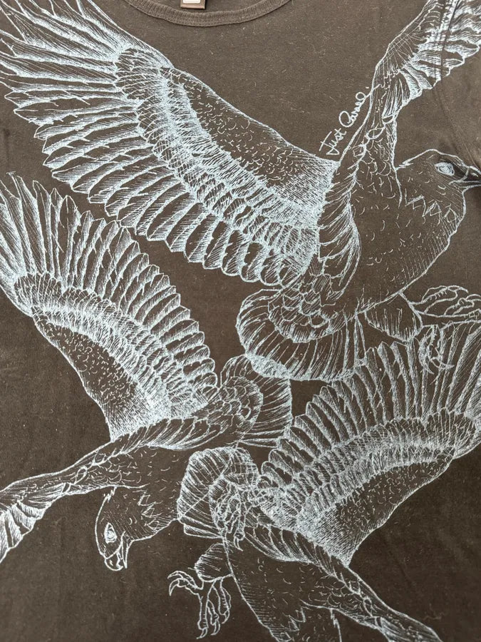2000s Cavalli Black Blue Birds Print T-Shirt lFUEGDv 6
