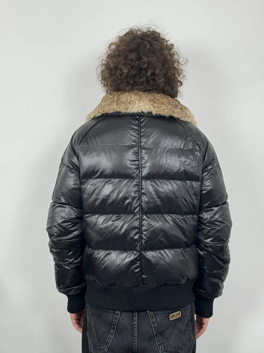 2000s Cavalli Black British Puffer Jacket with Fur Collar vblfBAM 1