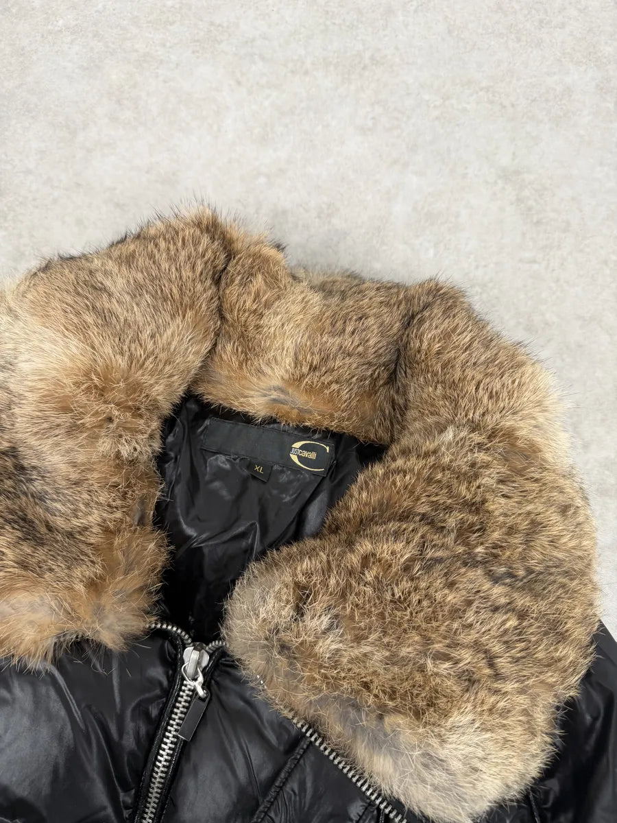 2000s Cavalli Black British Puffer Jacket with Fur Collar vblfBAM 12