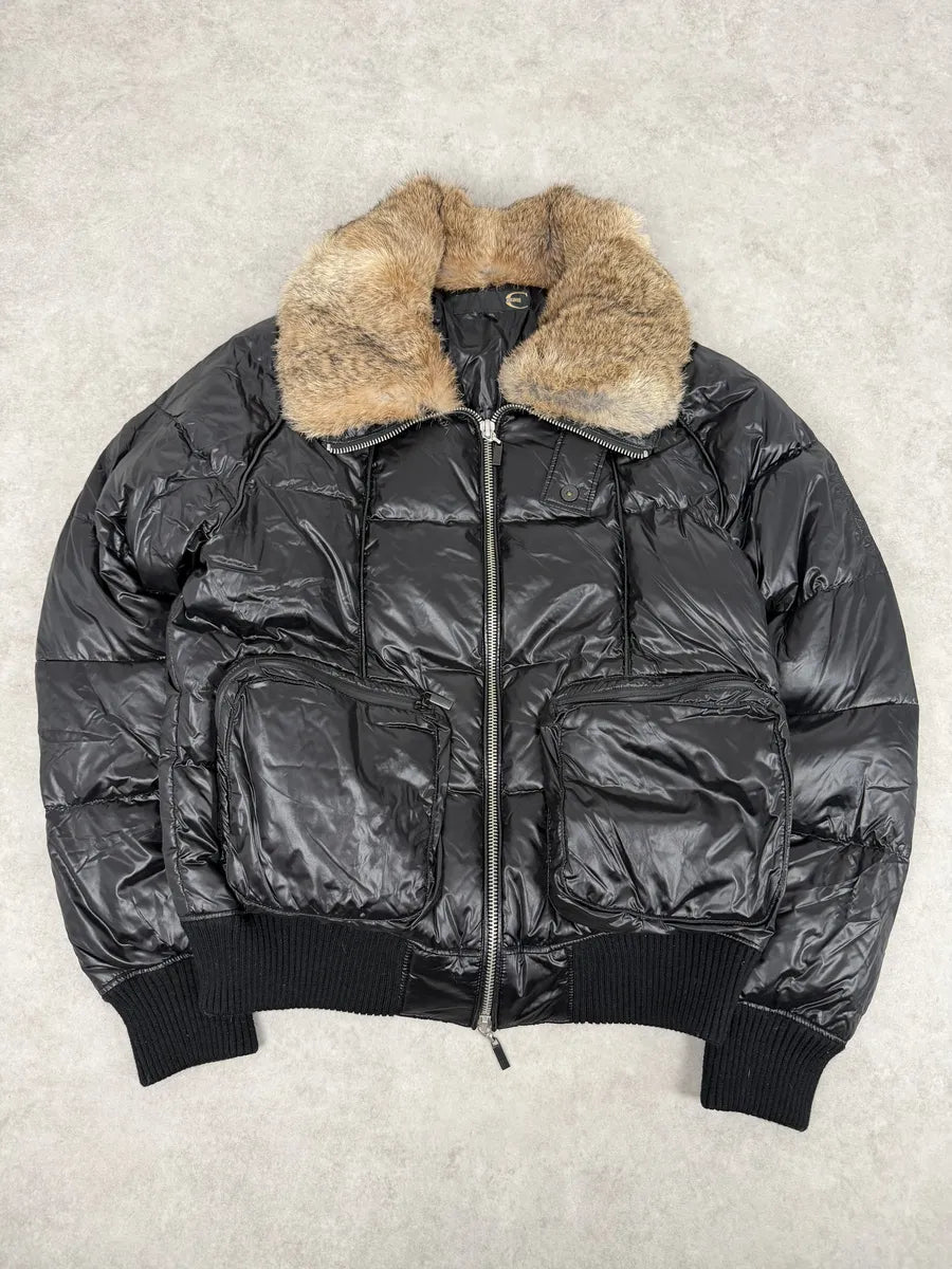 2000s Cavalli Black British Puffer Jacket with Fur Collar vblfBAM 2