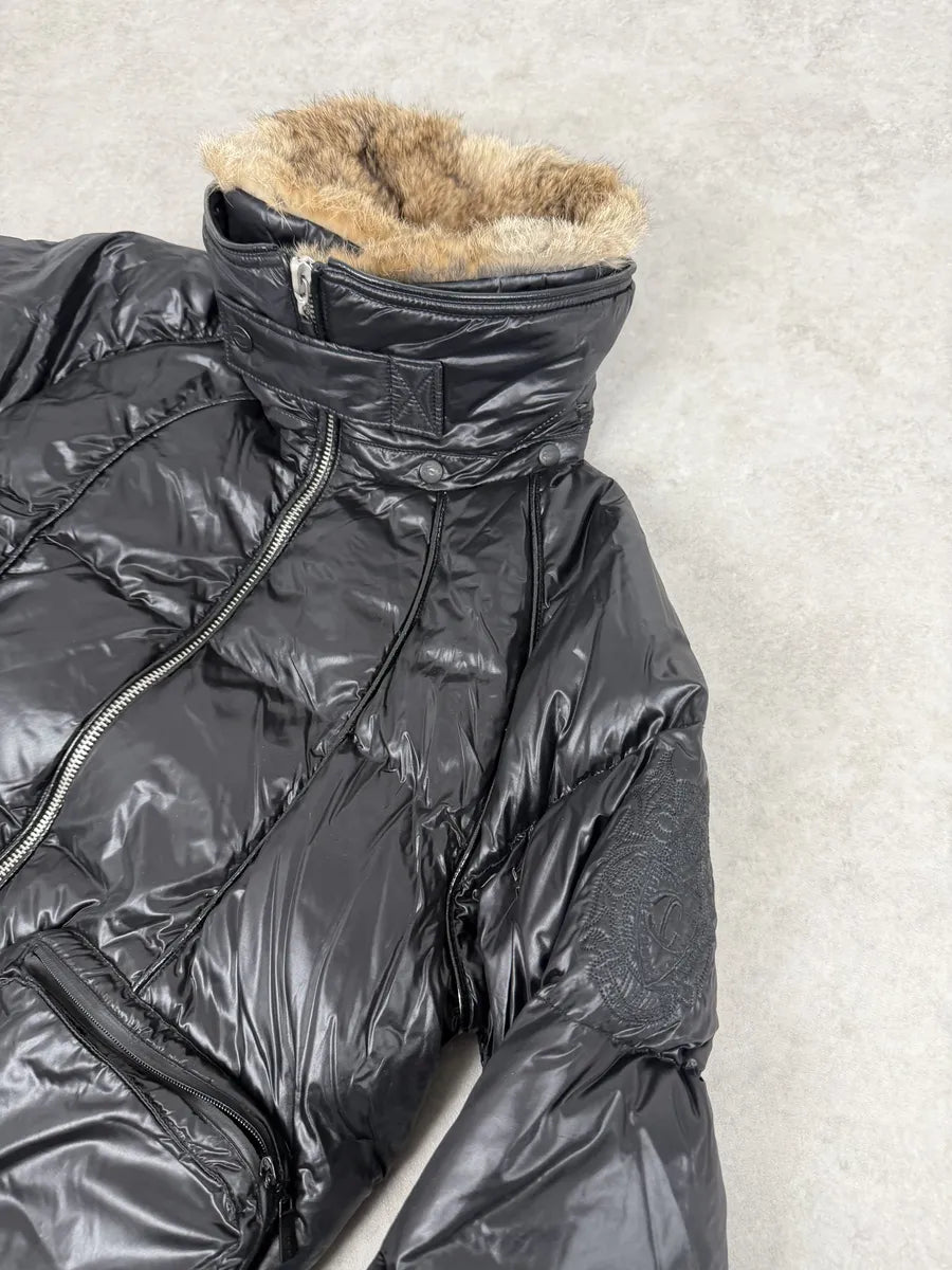 2000s Cavalli Black British Puffer Jacket with Fur Collar vblfBAM 3