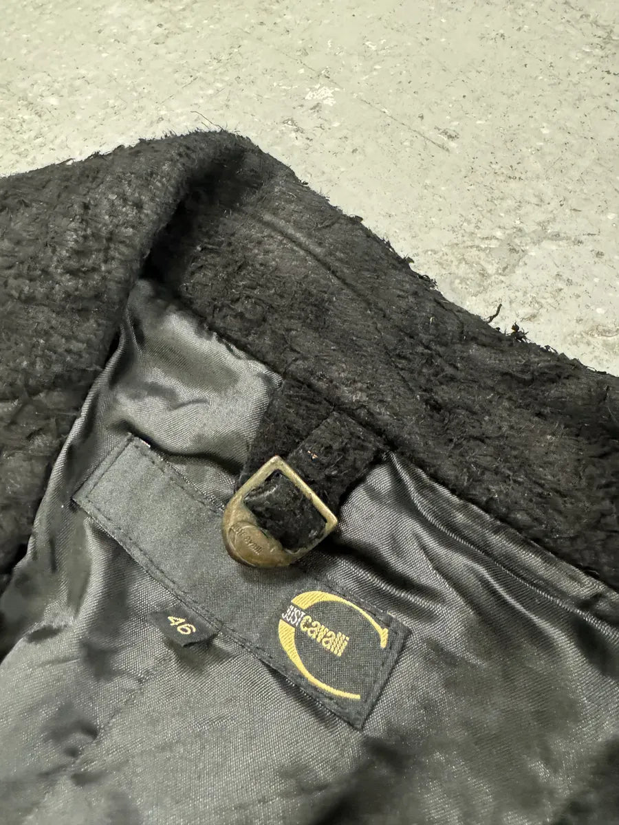 2000s Cavalli Black & Brown Fur Effect Distressed Blazer Jacket  ObGrFJW 8