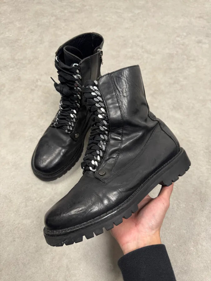 2000s Cavalli Black Chained Combat Leather Boots xRnIkgS 0