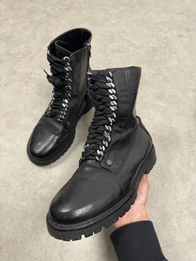 2000s Cavalli Black Chained Combat Leather Boots xRnIkgS 1