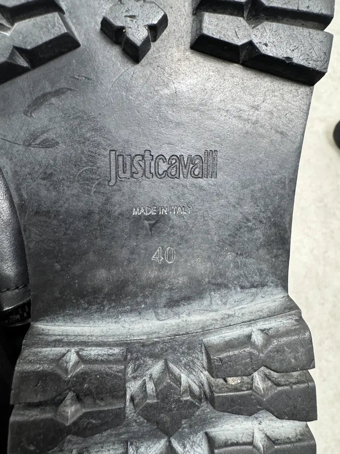2000s Cavalli Black Chained Combat Leather Boots xRnIkgS 2