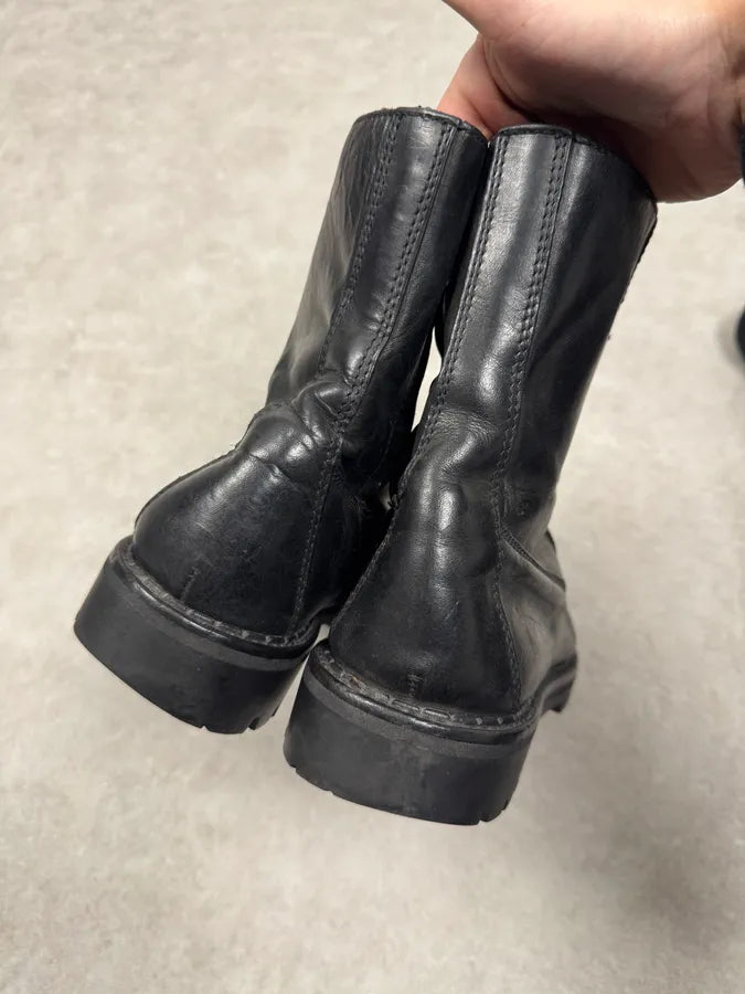 2000s Cavalli Black Chained Combat Leather Boots xRnIkgS 4