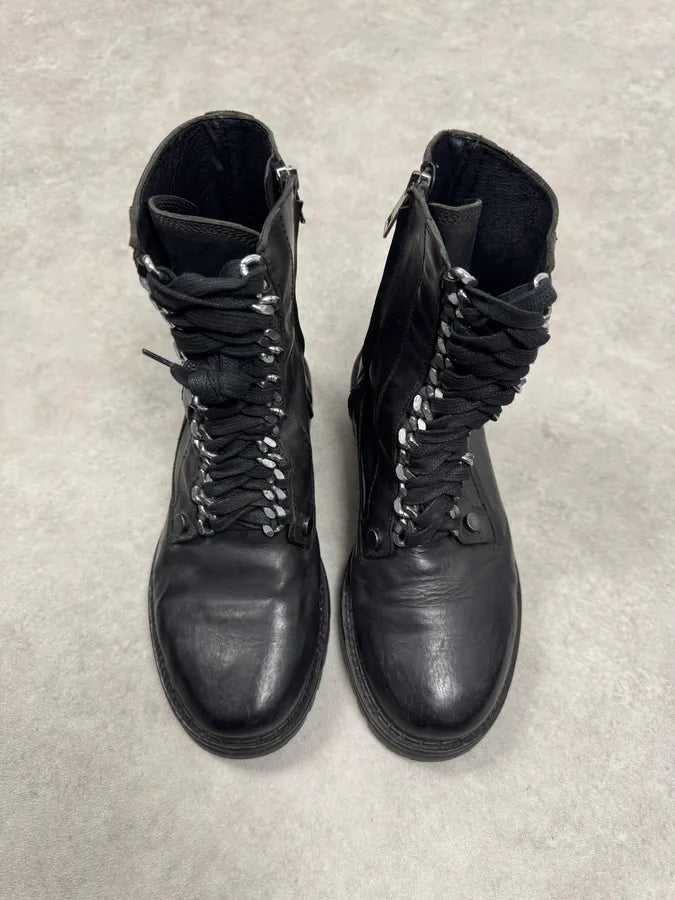 2000s Cavalli Black Chained Combat Leather Boots xRnIkgS 5