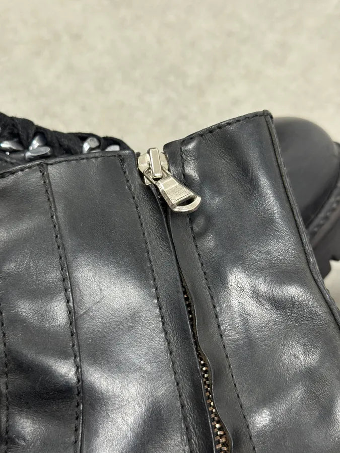 2000s Cavalli Black Chained Combat Leather Boots xRnIkgS 7