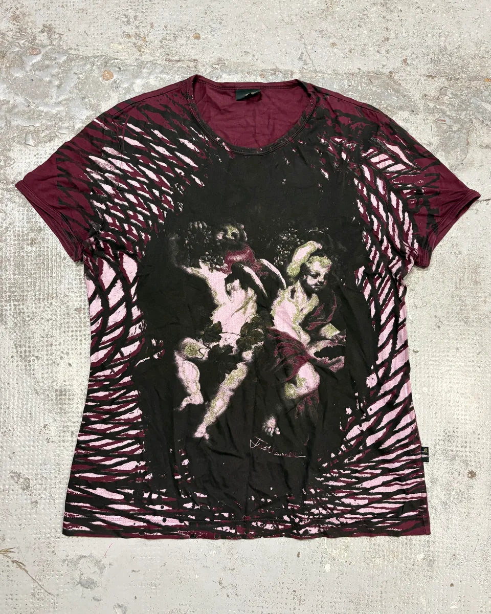 2000s Cavalli Bordeaux & Black Cherub T-Shirt HMSudwE 0