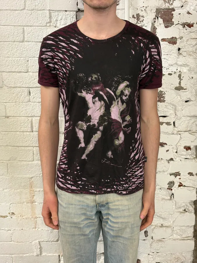 2000s Cavalli Bordeaux & Black Cherub T-Shirt HMSudwE 1