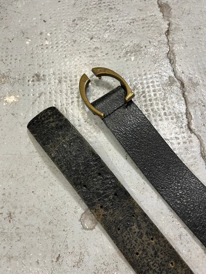 2000s Cavalli Black Cracked Leather Belt GCqVJhe 0