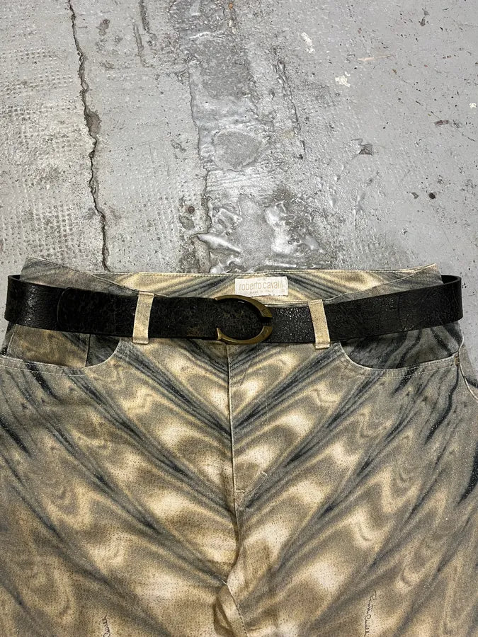 2000s Cavalli Black Cracked Leather Belt GCqVJhe 2