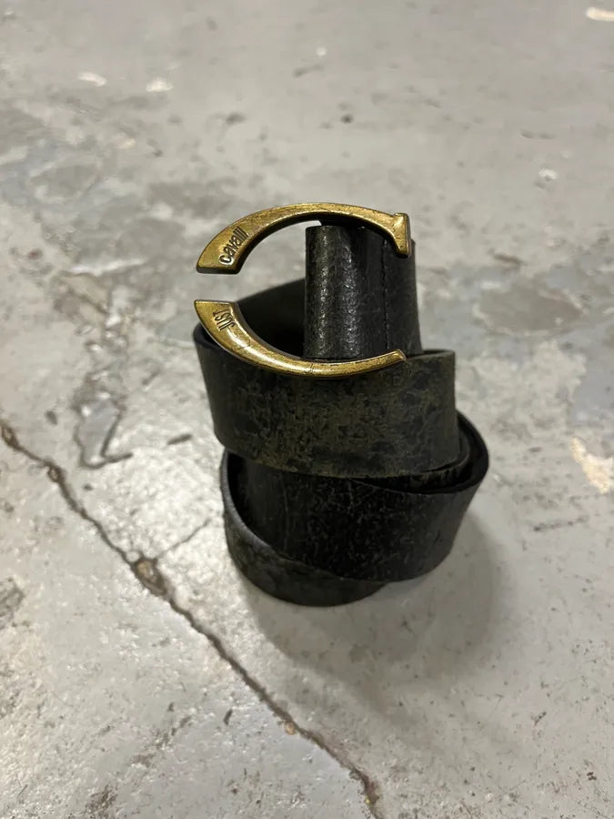 2000s Cavalli Black Cracked Leather Belt GCqVJhe 3