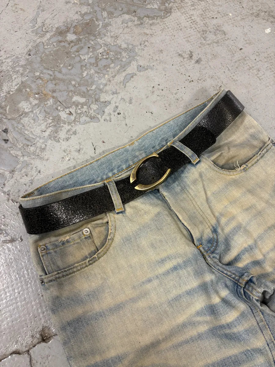 2000s Cavalli Black Cracked Leather Belt JZvFVey 0