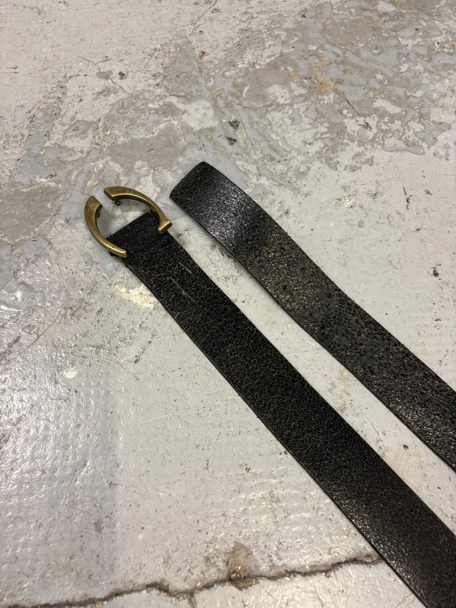 2000s Cavalli Black Cracked Leather Belt JZvFVey 2