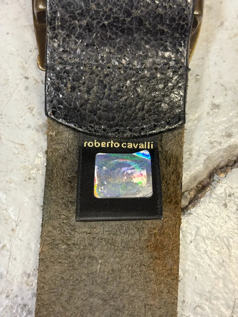 2000s Cavalli Black Cracked Leather Belt JZvFVey 6