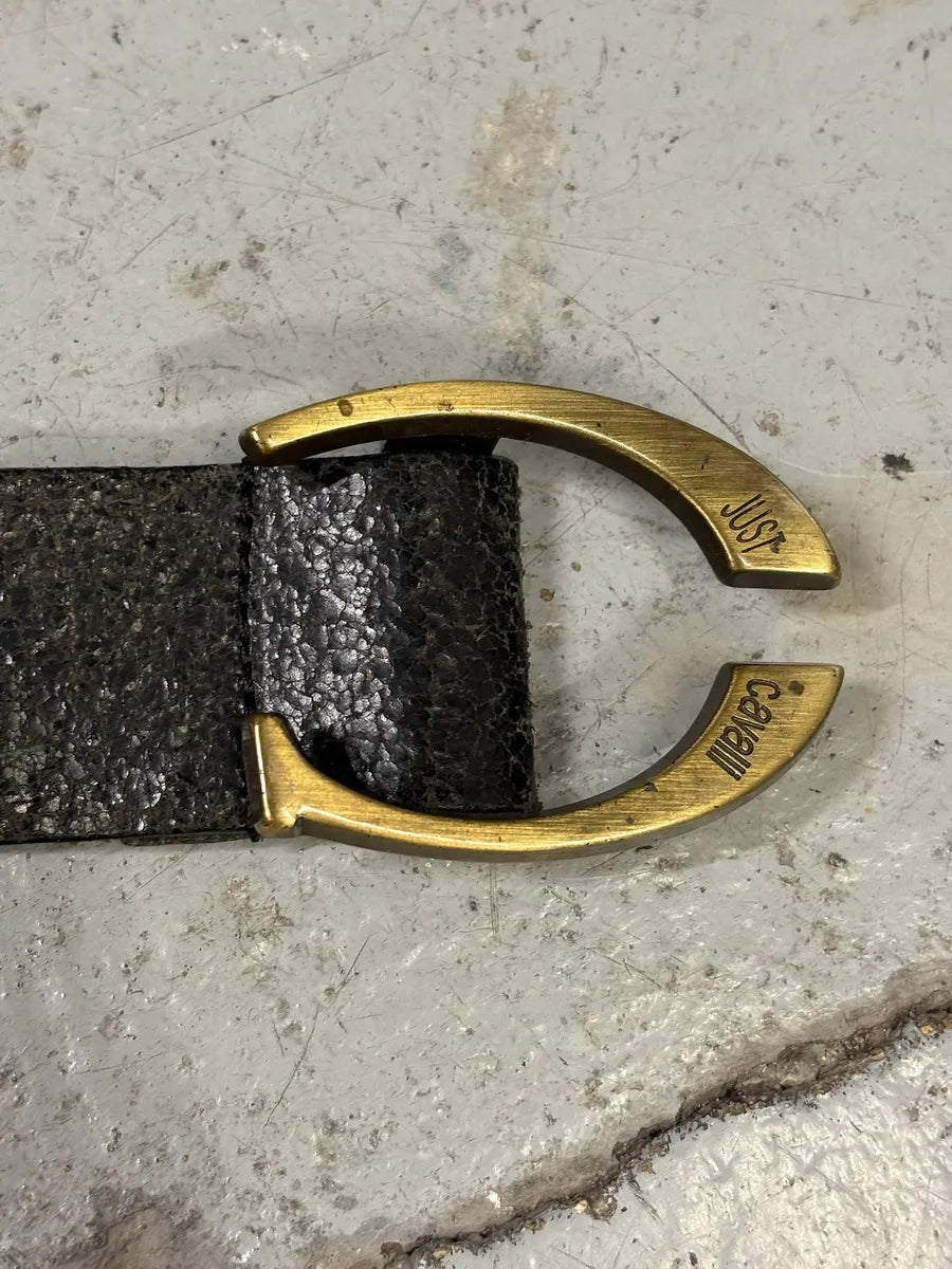 2000s Cavalli Black Cracked Leather Belt JZvFVey 7