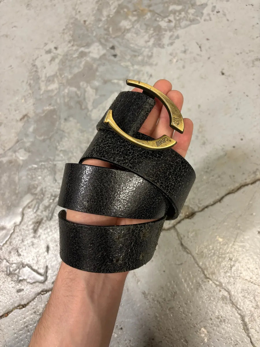 2000s Cavalli Black Cracked Leather Belt JZvFVey 8