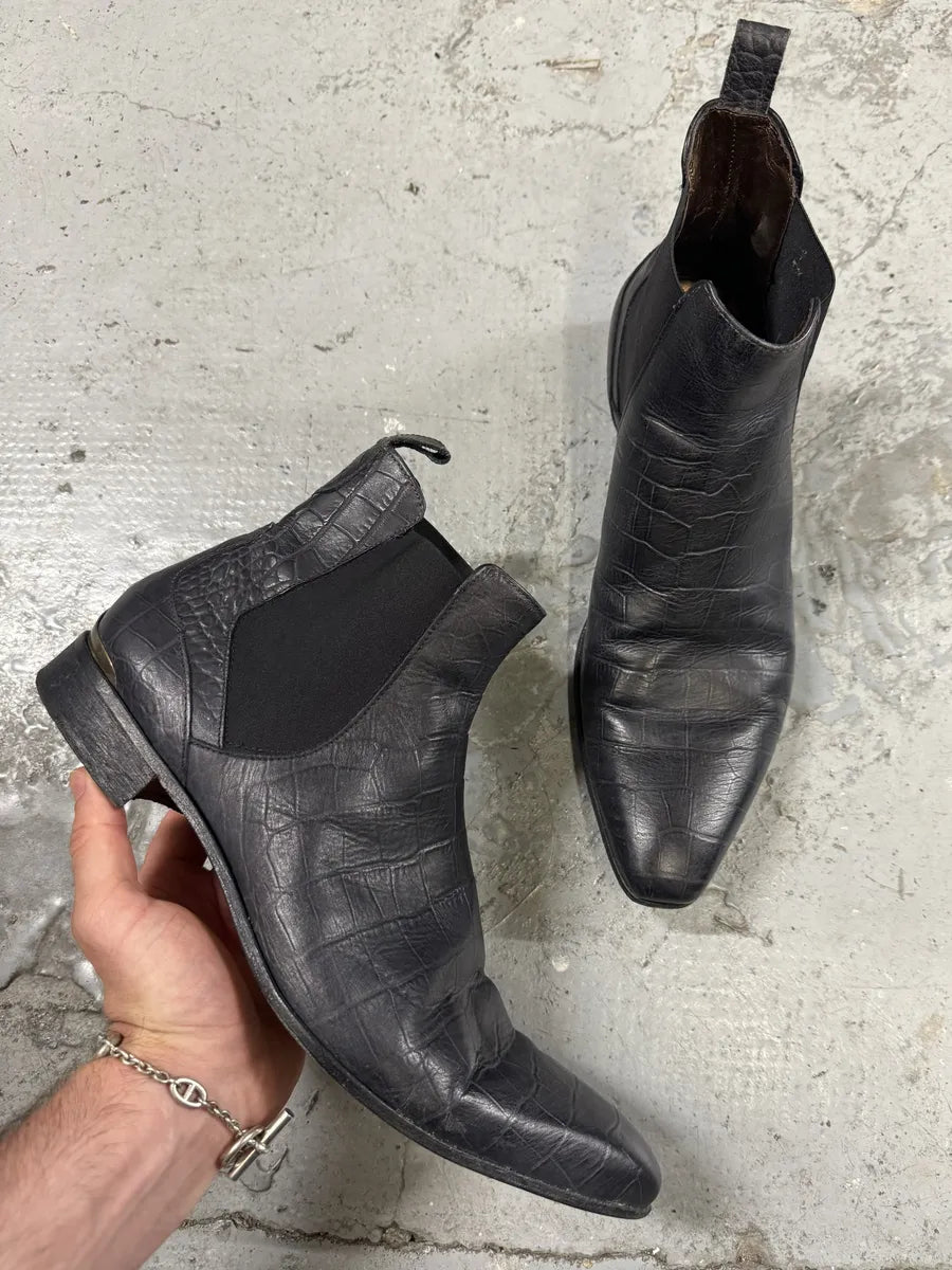 2000s Cavalli Black Crocodile Effect Leather Boots fIWQGPi 0