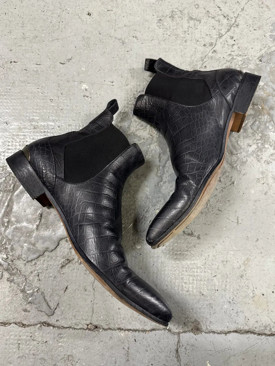 2000s Cavalli Black Crocodile Effect Leather Boots fIWQGPi 1