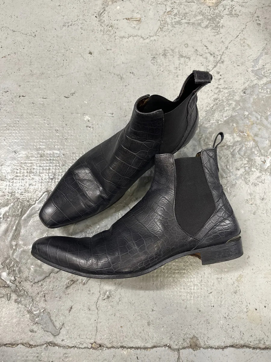2000s Cavalli Black Crocodile Effect Leather Boots fIWQGPi 2