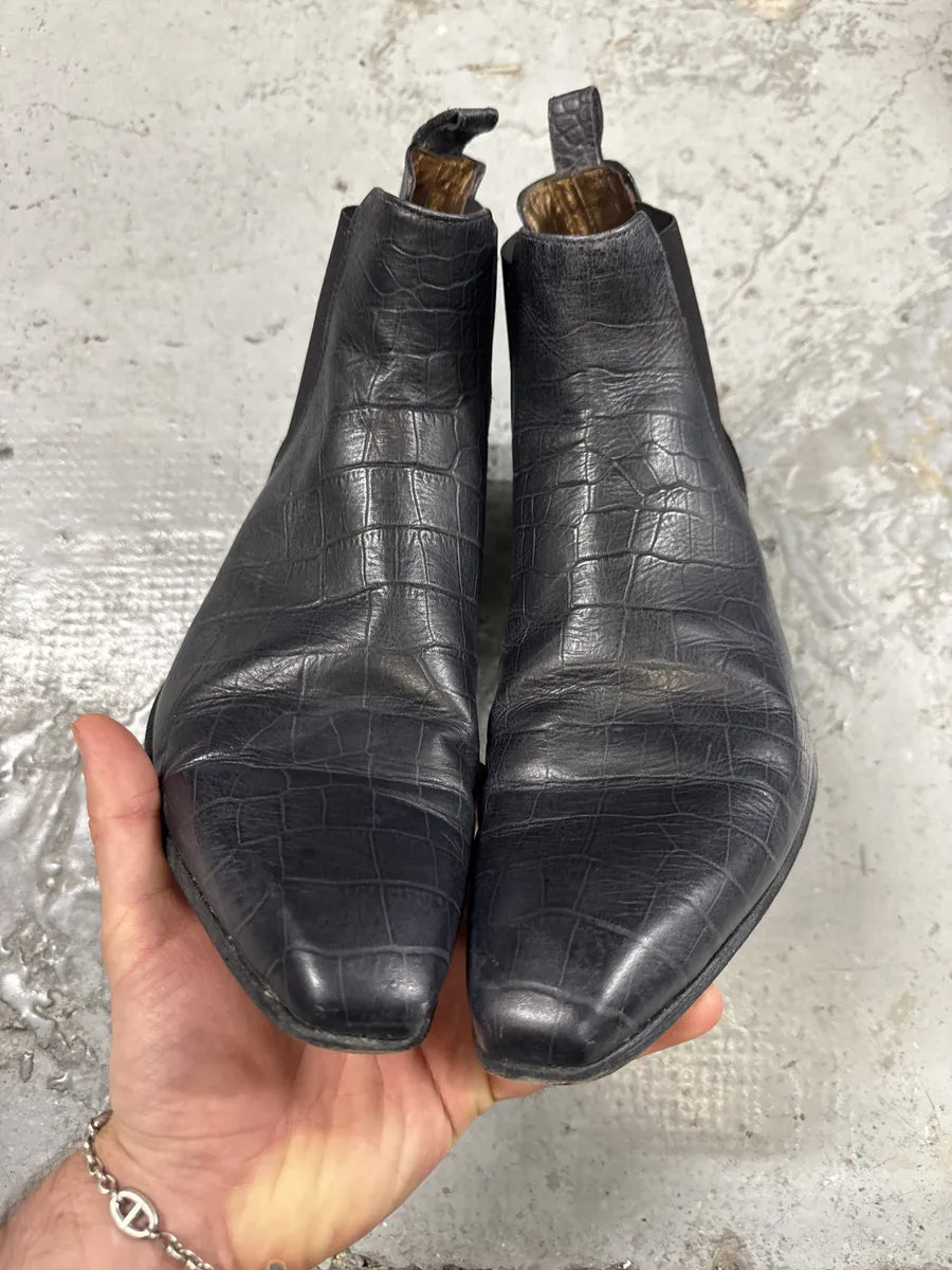 2000s Cavalli Black Crocodile Effect Leather Boots fIWQGPi 3