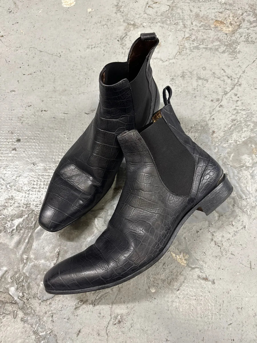 2000s Cavalli Black Crocodile Effect Leather Boots fIWQGPi 4