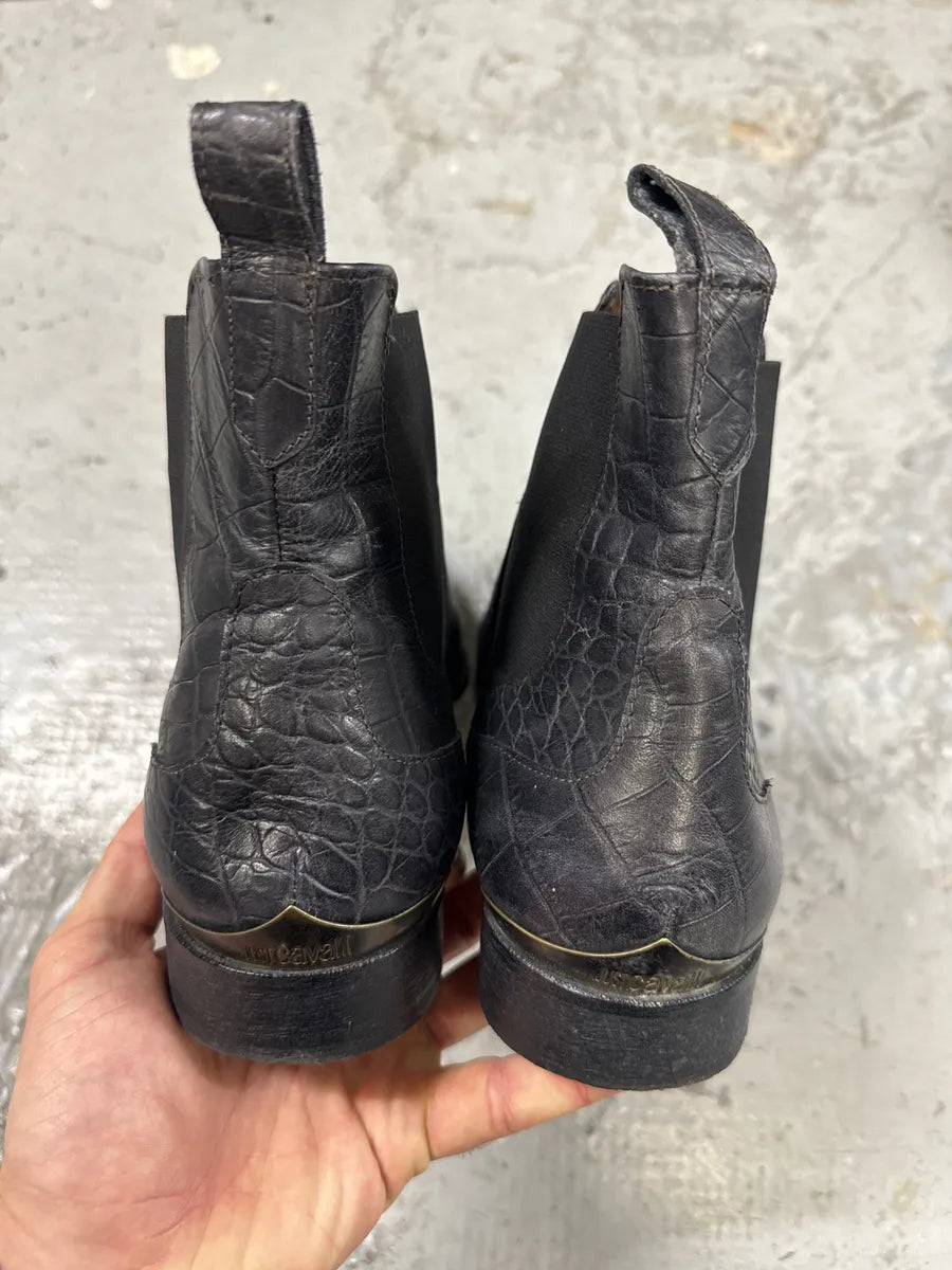 2000s Cavalli Black Crocodile Effect Leather Boots fIWQGPi 5
