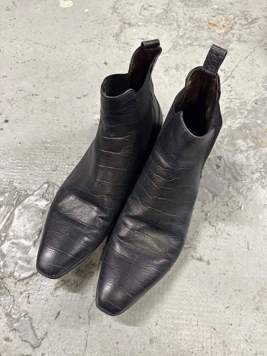 2000s Cavalli Black Crocodile Effect Leather Boots fIWQGPi 6
