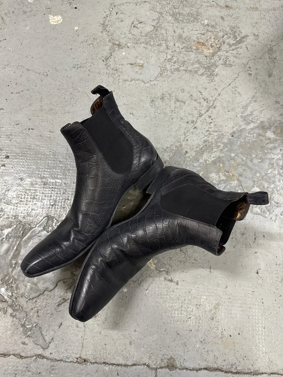2000s Cavalli Black Crocodile Effect Leather Boots fIWQGPi 7
