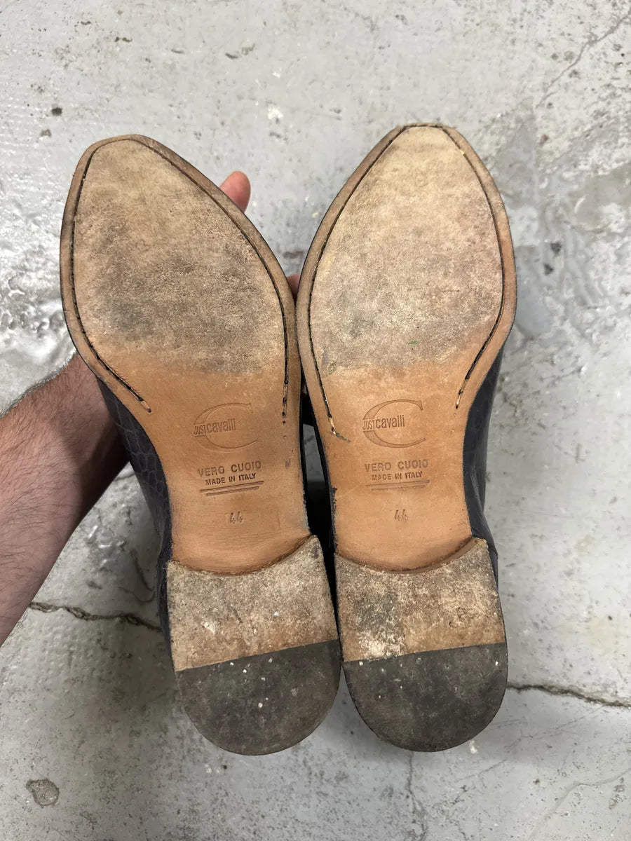 2000s Cavalli Black Crocodile Effect Leather Boots fIWQGPi 9