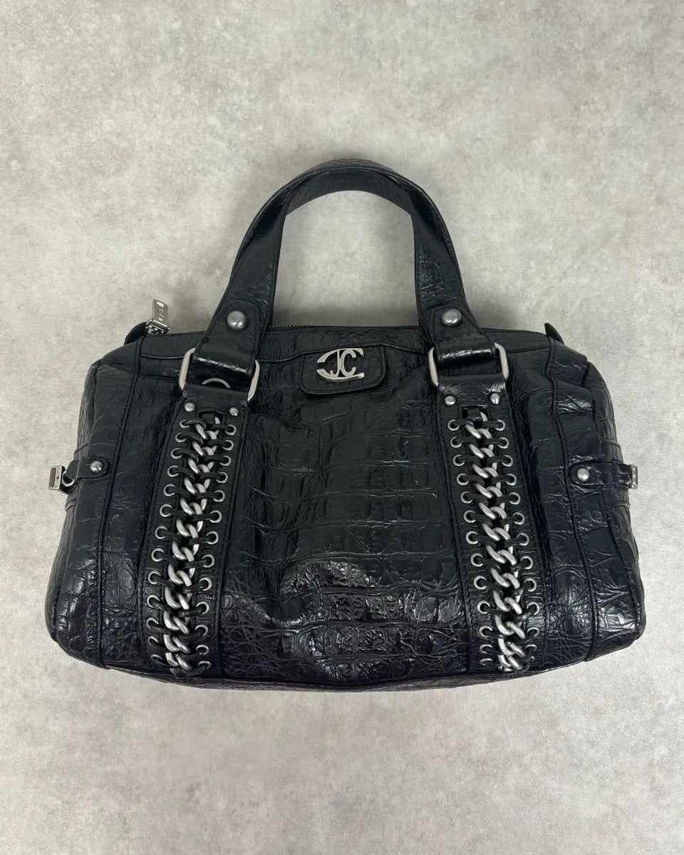 2000s Cavalli Black Crocodile Effect Leather Handle Bag POyVzyz 0