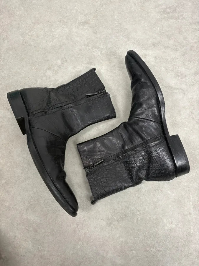 2000s Cavalli Black Crocodile Embossed Leather Boots MlEXdvi 5