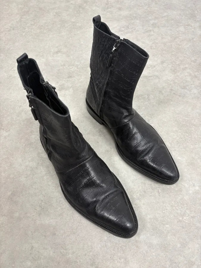 2000s Cavalli Black Crocodile Embossed Leather Boots MlEXdvi 3