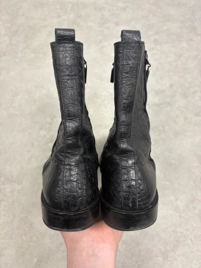 2000s Cavalli Black Crocodile Embossed Leather Boots MlEXdvi 6