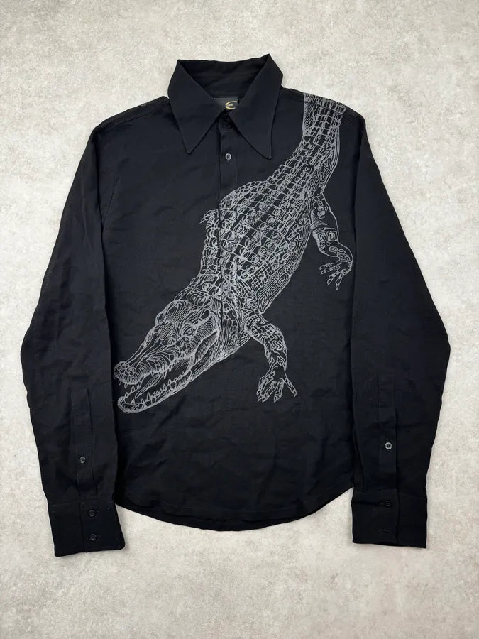 2000s Cavalli Black Crocodile & Vareuse Abstract Shirt XHVqhFD 0