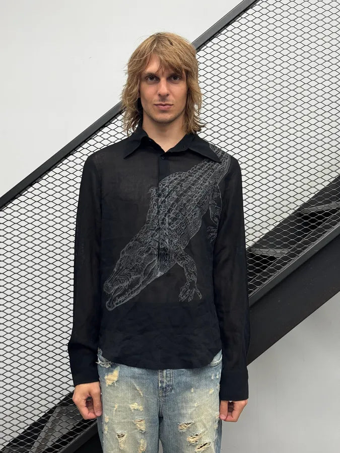 2000s Cavalli Black Crocodile & Vareuse Abstract Shirt XHVqhFD 2