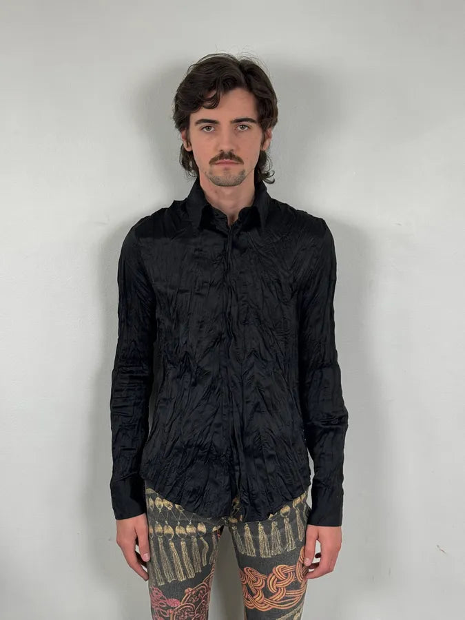 2000s Cavalli Black Crumpled Nylon Shirt jmeYDUp 1