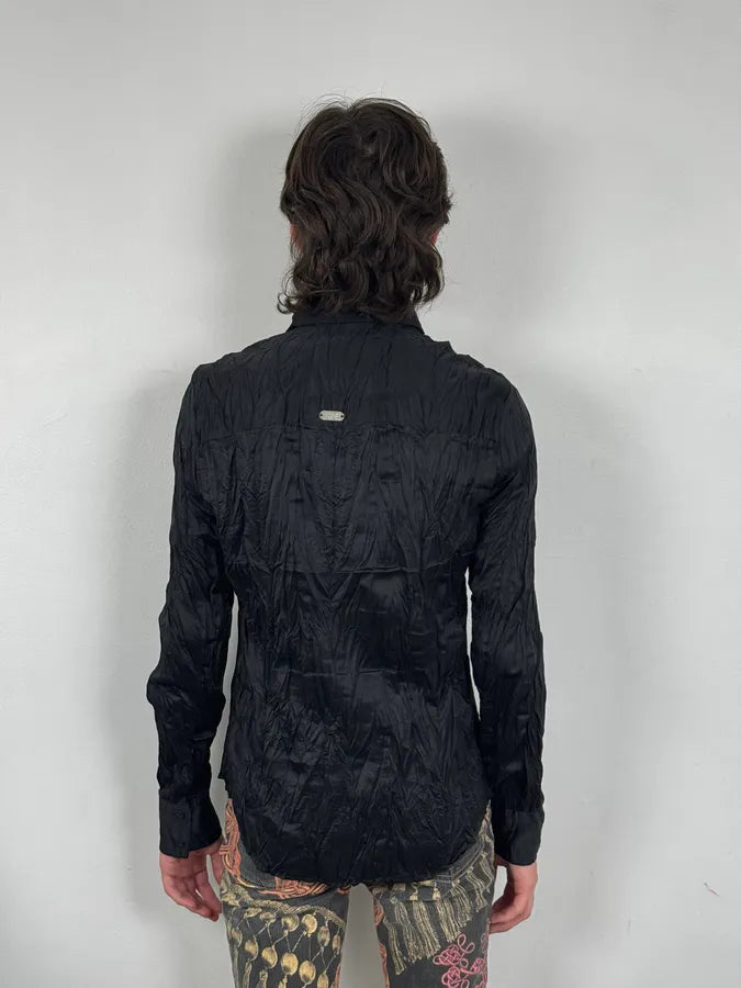 2000s Cavalli Black Crumpled Nylon Shirt jmeYDUp 2