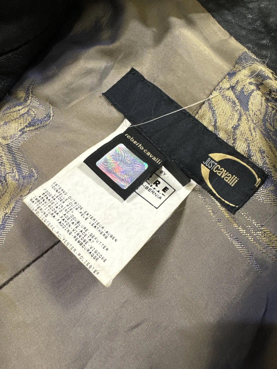 2000s Cavalli Black Embroidered Flowers Leather Jacket TafvSqO 10