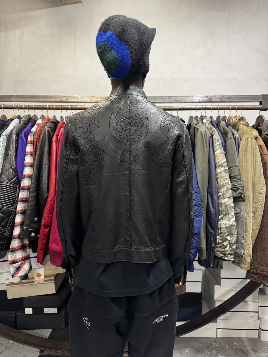 2000s Cavalli Black Embroidered Flowers Leather Jacket TafvSqO 3